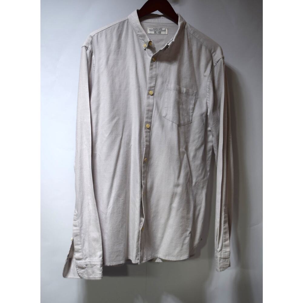 AllSaints Button Front Shirt Beige Long Sleeve Cotton Size Large